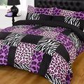 Dreamscene luxuriöse Wendebettwäsche mit Leoparden- und Zebradruck, Polyester, schwarz/violett, Einzel