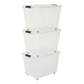 Iris, 3er-Set Rollerboxen/Aufbewahrungsboxen 'Top Box Roller Box Half Open Lid', TBRH-60, 4 Rollen, zweiseitig bedienbarer Deckel, Plastik, transparent, 60 L, 57,5 x 39 x 38,5 cm