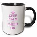 3dRose "Keep Calm and Cheer on Lustige Humor Humorvolle, hinter – Geschenk für Cheerleaders, Rosa, Zwei Töne, Schwarz, mit Tasse, Keramik, Schwarz, 10.16 cm x 7,62 x-Uhr