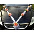 Organza M Auto Schmuck Braut Paar Rose Deko Dekoration Hochzeit Car Auto Wedding Deko Girlande PKW (Koralle/Weiß)