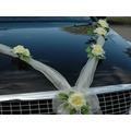 Organza M Auto Schmuck Braut Paar Rose Deko Dekoration Hochzeit Car Auto Wedding Deko Girlande PKW (Ecru2 / Ecru)