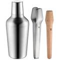 WMF Matroschka Cocktail Set 4-teilig Bar-Set mit Shaker 700ml, Barmaß, Cocktail Sieb, Eiszange und Holz-Stößel Matrjoschka, ineinander verstaubar Geschenkkarton spülmaschinengeeignet