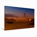 Calvendo Premium Textil-Leinwand 120 cm x 80 cm Quer GOLDEN Gate Bridge San Francisco Bay | Wandbild, Bild auf Keilrahmen, Fertigbild auf Echter Leinwand. Beach zum Sonnenuntergang Orte Orte