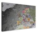 LANA KK Europakarte Leinwandbild englisch Kunstdruck Pinnwand auf Echtholz, edelgrau, 120 x 80 cm
