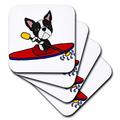 3drose CST 260972 _ 3 Funny Cute Boston Terrier Puppy Hund Kayaking Cartoon Set von 4 Keramik Tile Untersetzer