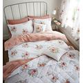 Catherine Lansfield Pom Floral Easy Care Steppbett-Set, Polyester-, Coral, Single