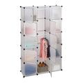 Relaxdays Regalsystem Kleiderschrank mit 11 Fächern, Garderobe mit 2 Kleiderstangen, Kunststoff Steckregal, transparent