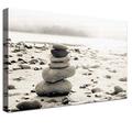 LANA KK Luxus Ausführung Leinwandbild"Stones" Landschaft auf 4cm Echtholz, Schwarz/Weiß, 100 x 70 cm