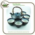 Tee-Wunder Japanische Teekanne + 5 Schalen Gojou | 600ml, 600 milliliters, schwarz mit blauem Abzeichen