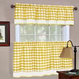 August Grove® Jarrett Plaid Ruffled 58" Kitchen Curtain Polyester in White/Yellow | 36 H x 58 W x 1.5 D in | Wayfair
