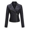 Bellivera Women’s PU Leather Jacket, Biker Jacket with Zip Pockets, Short Jack for Autumn, Zip Frount, Spring, Black, M