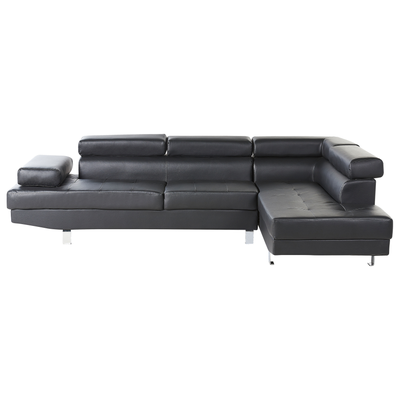 5-Sitzer Ecksofa Schwarz Kunstleder L-Förmig mit Chaiselongue Linksseitig Verstellbare Kopfstützen Klassisch Modern Wohn