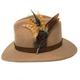 Women's Wool Fedora Hat with Leather Belt Trim and English Country Feather Brooch (Small - 55cm, Camel)