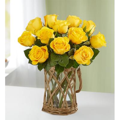 1-800-Flowers Flower Delivery Yellow Roses 12 Stems W/ Wicker Vase | Happiness Delivered To Their Door