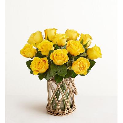 1-800-Flowers Flower Delivery Yellow Roses 12 Stems W/ Wicker Vase | Happiness Delivered To Their Door