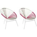 Gartenstuhl 2er Set Weiß Beige Rosa Polyrattan Spaghetti-Optik Modern Mexikanischer Stil Outdoor