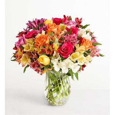 1-800-Flowers Flower Delivery Assorted Roses & Peruvian Lilies Double Bouquet W/ Clear Vase