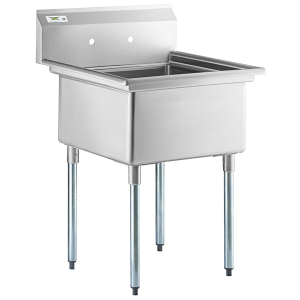 Regency 28" 16-Gauge Stainless Steel One Compartment Commercial Sink with Galvanized Steel Legs and without Drainboard - 23" x 23" x 12" Bowl