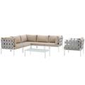 Harmony 7 Piece Outdoor Patio Aluminum Sectional Sofa Set - East End Imports EEI-2620-WHI-BEI-SET