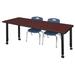 "Kee 66"" x 24"" Height Adjustable Mobile Classroom Table in Mahogany & 2 Andy 12-in Stack Chairs in Navy Blue - Regency MT6624MHAPCBK45NV"