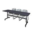 "Kobe 84"" Flip Top Mobile Training Table in Grey & 3 Zeng Stack Chairs in Grey - Regency MKFT8424GY44GY"