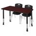 "Kee 48"" x 24"" Height Adjustable Mobile Classroom Table in Mahogany & 2 Andy 18-in Stack Chairs in Black - Regency MT4824MHAPCBK40BK"