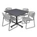 "Kobe 48"" Square Breakroom Table in Grey & 4 Zeng Stack Chairs in Blue - Regency TKB4848GY44BE"