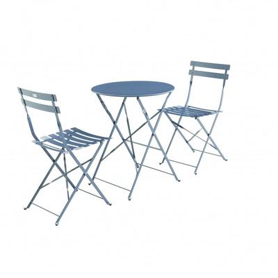 Foldable bistro garden set - Round Emilia blue grey - Table Ø60cm with two foldable chairs,