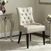 Amanda 19''H Linen Tufted Chair - Nickel Nail Heads in Antique Gold/Espresso - Safavieh MCR4515D