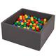 KiddyMoon 90X40cm/200 Balls ∅ 7Cm / 2.75In Square Baby Foam Ball Pit Made In EU, Dark Grey:Yellow/Green/Blue/Red/Orange