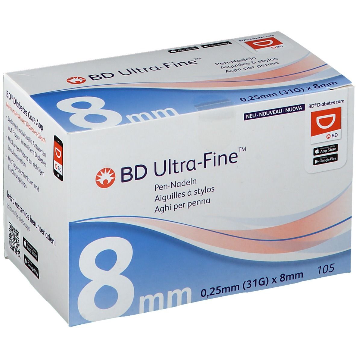 BD Ultra-Fine Pen-Nadeln 8 mm 31 G 0,25 105 St Kanüle Image