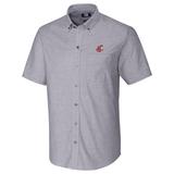 Men's Cutter & Buck Charcoal Washington State Cougars Stretch Oxford Button-Down Short Sleeve Shirt