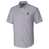 Men's Cutter & Buck Charcoal South Carolina Gamecocks Stretch Oxford Button-Down Short Sleeve Shirt