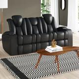 Latitude Run® Fionn 85" Wide Faux Leather Pillow Top Arm Reclining Sofa Faux Leather in Black/Brown | 41.75 H x 85 W x 40.25 D in | Wayfair