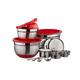 Relaxdays Küchen Set 17-tlg., Messlöffel & US Cups, antirutsch Rührschüssel, Deckel mit Spritzschutz, Reibe, silber/rot, 15 x 26 x 26 cm