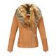 Bellivera Women’s Faux Suede Jacket(3 Colors), Biker Style Leahter Jacket with Detachable Faux Fur Collar and Fleece Lining Short Jack for Winter, Autumn, Brown, XXL