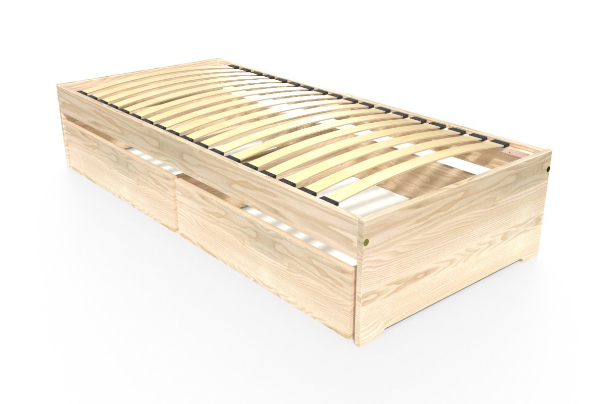 Lit 90x190 simple avec tiroirs de rangement Malo - Vernis Naturel