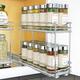 Lynk Professional® Pull Out Spice Rack Organizer for Cabinet - Lifetime Limited Warranty - Slide Out Rack - 4-1/4 inch Wide Sliding Spice Organizer Shelf - Double, Chrome