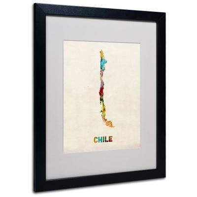 Chile Watercolor Map by Michael Tompsett, White Matte, Black Frame 16x20-Inch