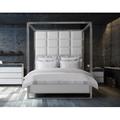 Michael Amini State St. Canopy Bed - Satin Upholstered/Metal/Faux leather in White | 91.75 H x 81.5 W x 85.5 D in | Wayfair N9016000EK4-116