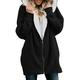 GOSOPIN Womens Solid Color Coats Casual Winter Zip Down Hooded Fluffy Cardigan Loose Long Sleeve Parka Jacket Black Size 10 12
