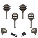 Pagoda Bronze 8-Piece LED Landscape Path and Flood Light Set