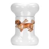 Tucker Murphy Pet™ Dachshund Bone Shaped Pet Treat Jar Ceramic | 9 H x 6 W x 5 D in | Wayfair 68418E79D72546698D457C6794399252