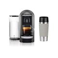 Krups Nespresso XN900T Vertuo Plus Kaffeekapselmaschine, Automatische Kapselerkennung, 1,7 l Wassertank, 5 Tassengrößen, Titanium/Edelstahl + Emsa Travel Mug Waves Isolierbecher Edelstahl Pudergrau