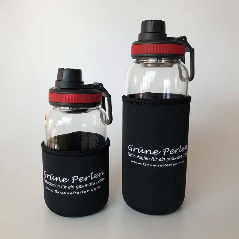 Glasflasche “Lara” aus Borosilikatglas mit Blume des Lebens (Hitze & Kältefest) Image