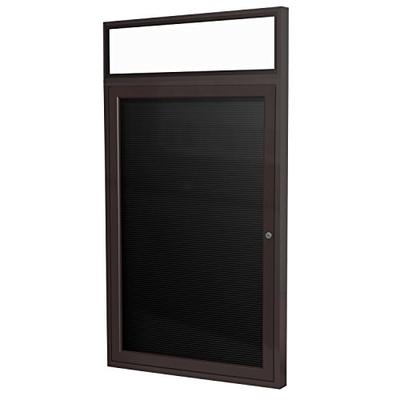 Ghent 36" x 30" 1 Door Enclosed Flannel Letter Board, Black, Bronze Aluminum Frame with Headliner (P