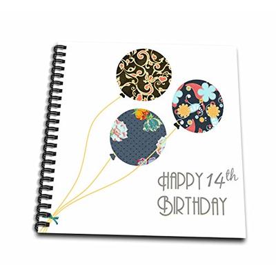 3dRose db_161955_2 Happy 14th Birthday-Modern Stylish Floral Balloons. Elegant black Brown Blue 14 Y