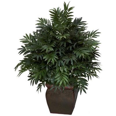 Nearly Natural 6719 Triple Bamboo Palm with Planter Decorative Silk Plant, Green