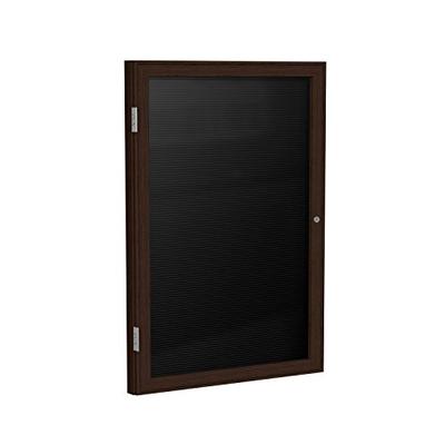 Ghent 36" x 30" 1 Door Enclosed Flannel Letter Board, Black, Wood Frame Walnut Finish (PN13630B-BK)
