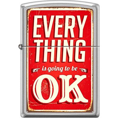 Zippo Everything Is Going To Be Ok Rusted Sign Satin Chrome Windproof Lighter